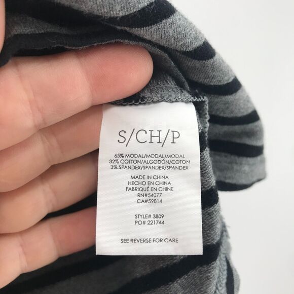 Cabi 3809 Womens Pivot Striped Tee Small Jersey Knit Black Gray Long Sleeve Crew - Picture 4 of 8